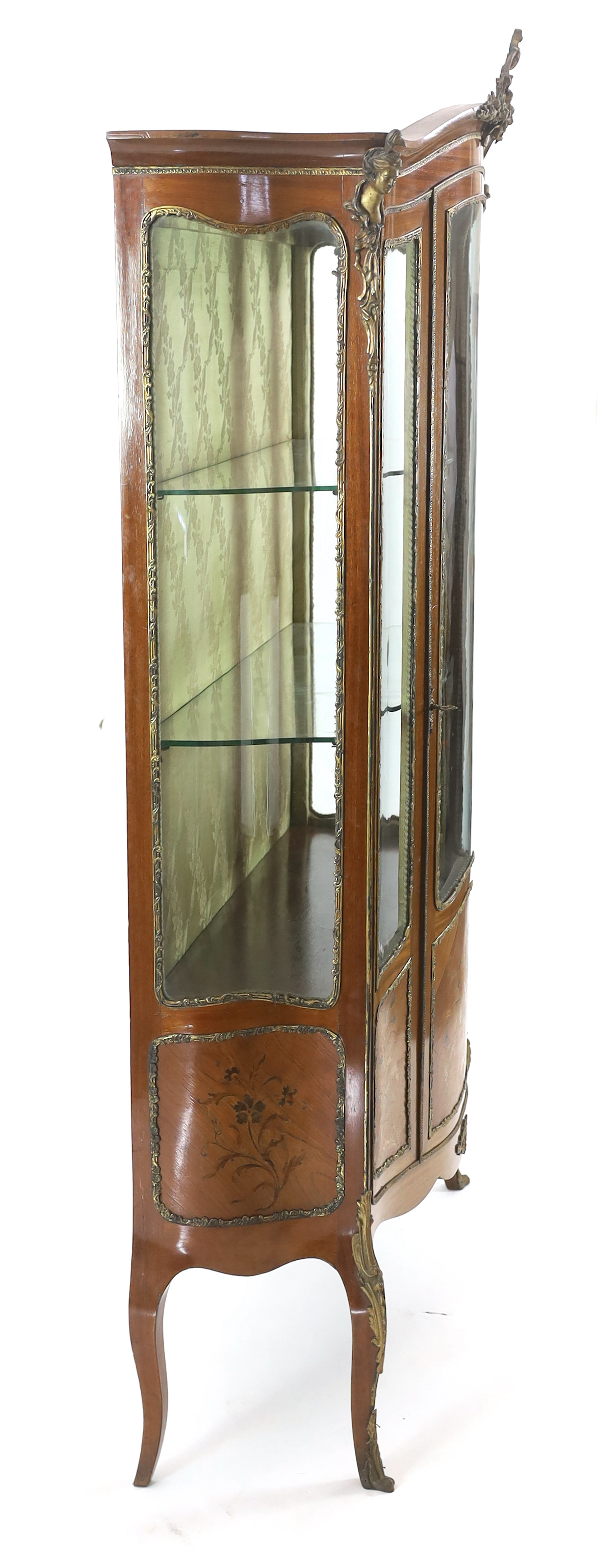 A French Louis XVI style marquetry inlaid vitrine